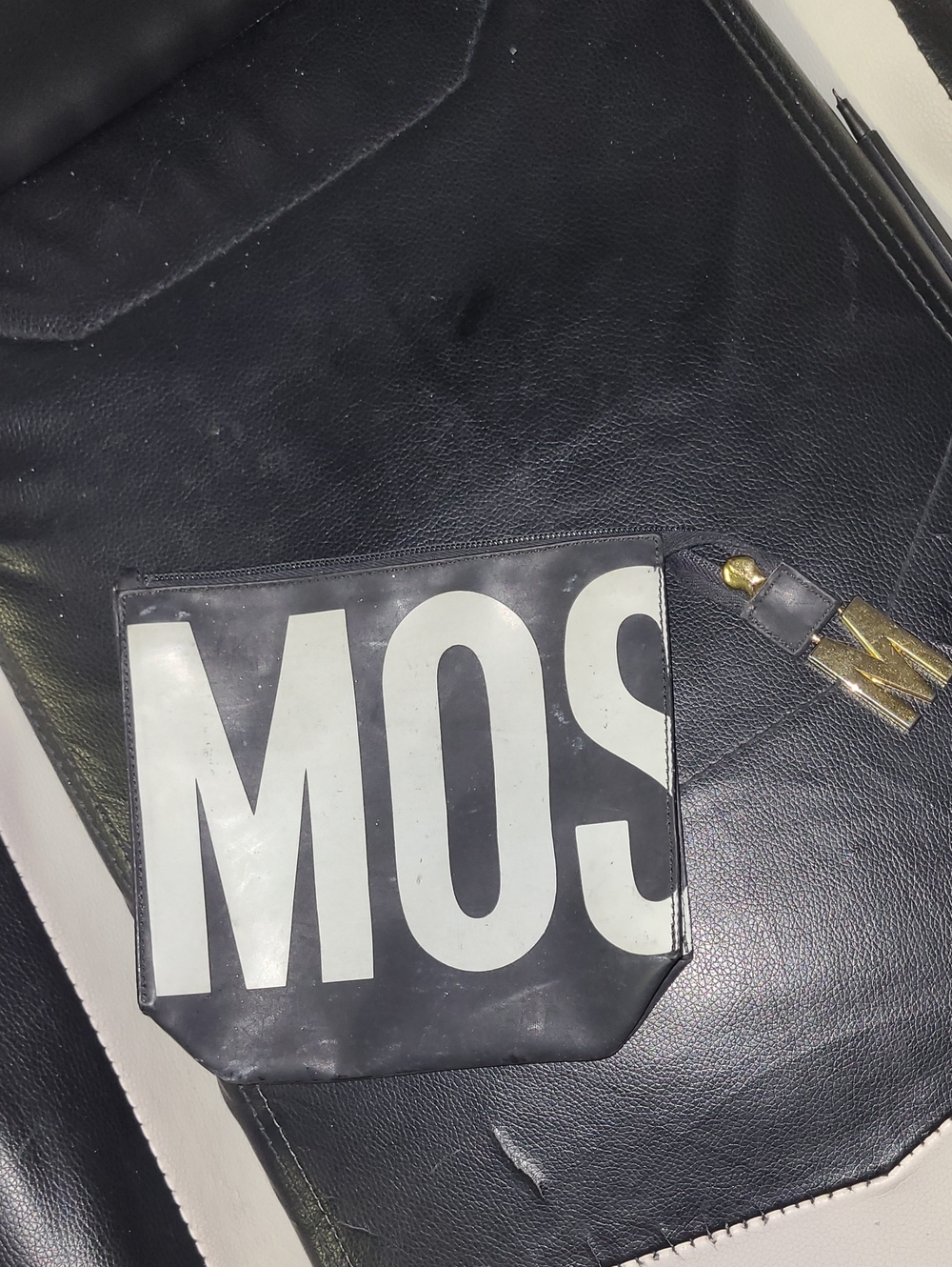 Black Moschino Graphic Zip Pouch